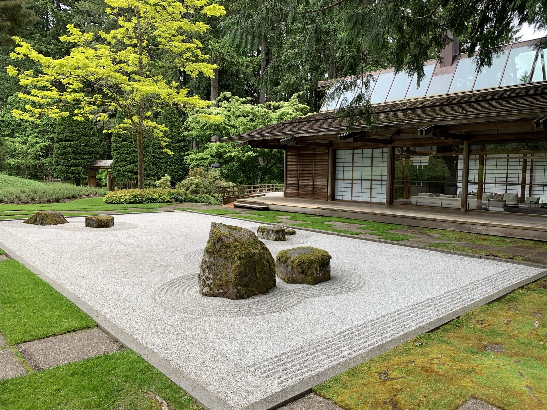 The Sand and Stone Garden, Japanese Guest House, and Pacific Northwest forest at Bloedel Reserve
